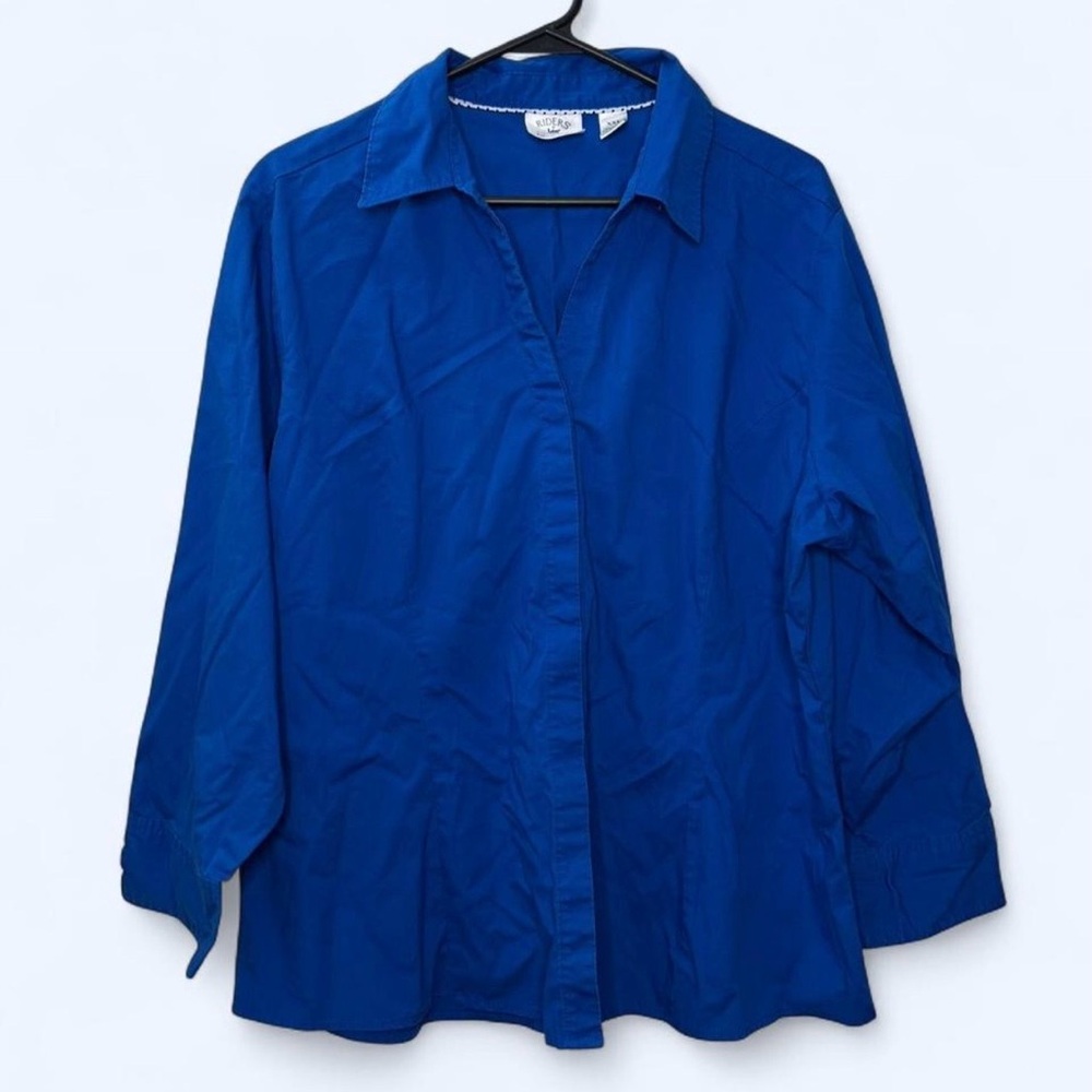 Riders By Lee 3/4 Sleeve Hidden Button Down Blouse Shirt in Blue Size XXL
